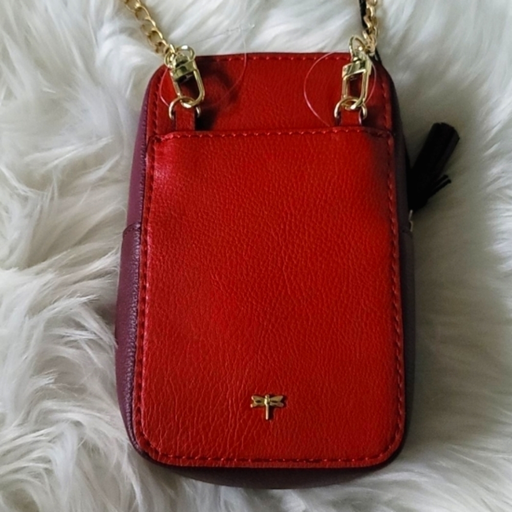Kate Landry red & plum crossbody with gold chain NWT - Picture 3 of 14